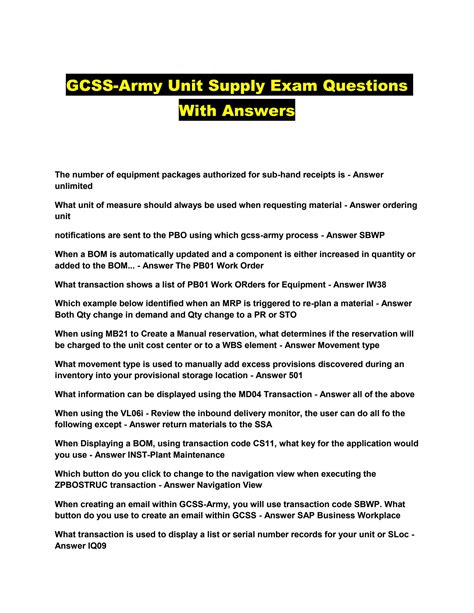 Gcss Army Unit Supply Course Test 2 Answers