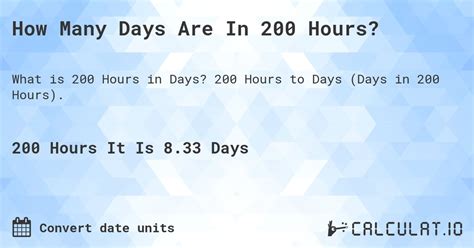 How Many Days Are In 200 Hours