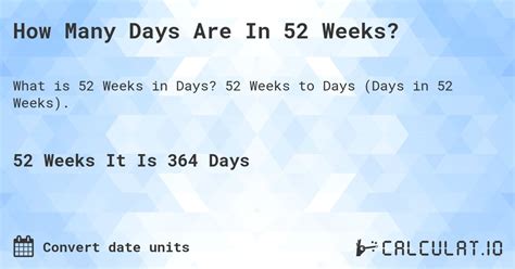 How Many Days Are In 52 Weeks