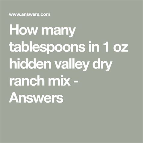 How Many Tablespoons Are In A Hidden Valley Ranch Packet