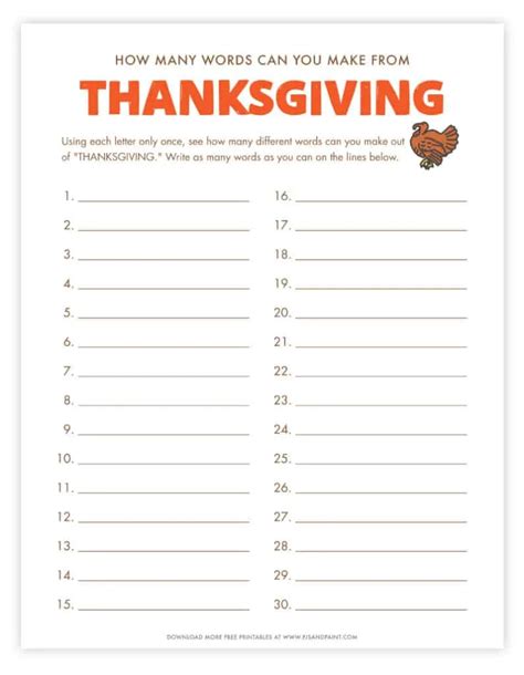 How Many Words Can You Make Out Of Thanksgiving Day