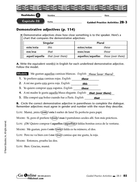 Realidades 2 Capitulo 3a Answers Page 54